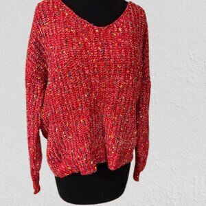Red Open Back Twisted Boat Neck Red Sweater